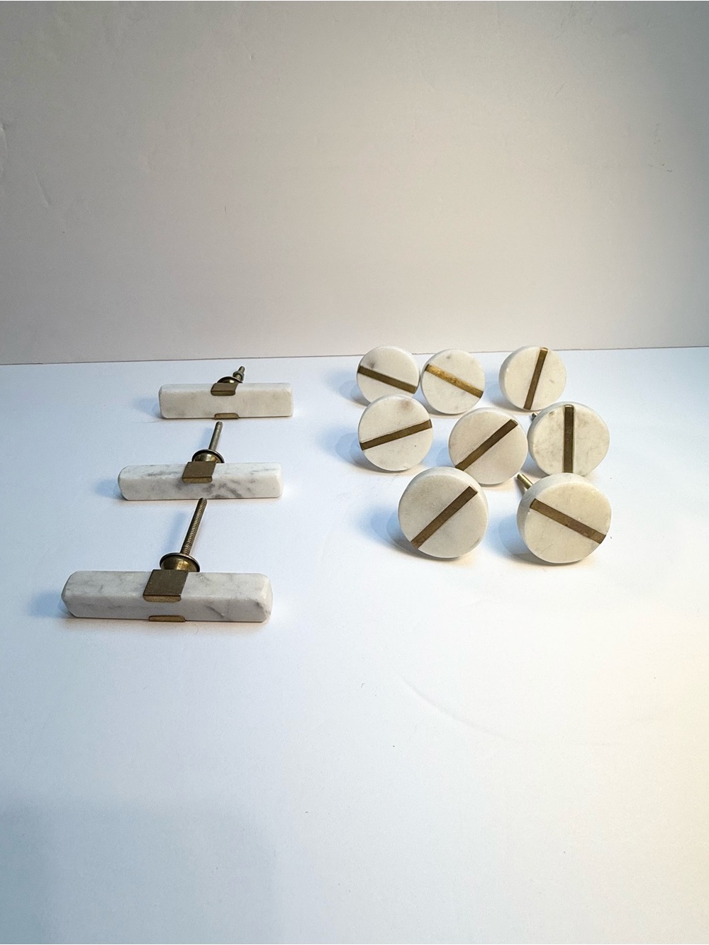 Set of 11 Marble Drawer Pulls - 8 Round and 3 Square